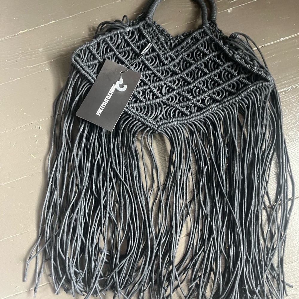 PrettyLittleThing Black Macramé Fringe Shoulder Bag
